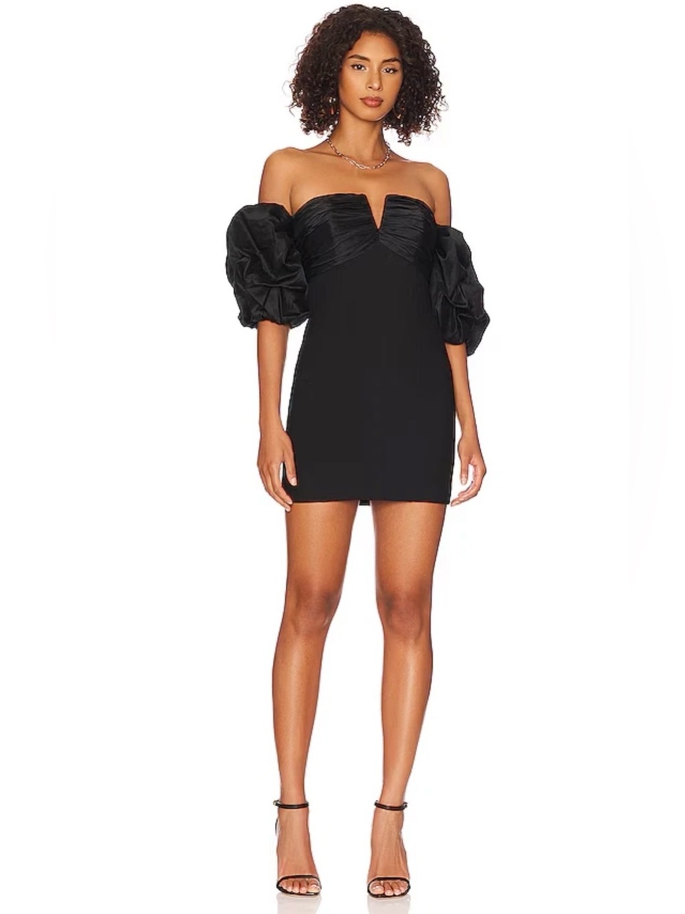 Cinq à Sept Black Teo Silk-Trim Puff Sleeve Mini Dress